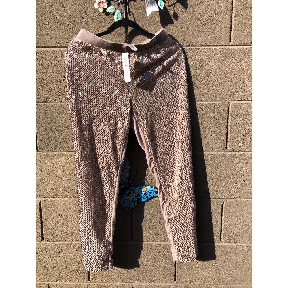 NWT Chicos Sequins Panne Tapered Ankle Pant Alto Taupe Leggings Size 0 US 4